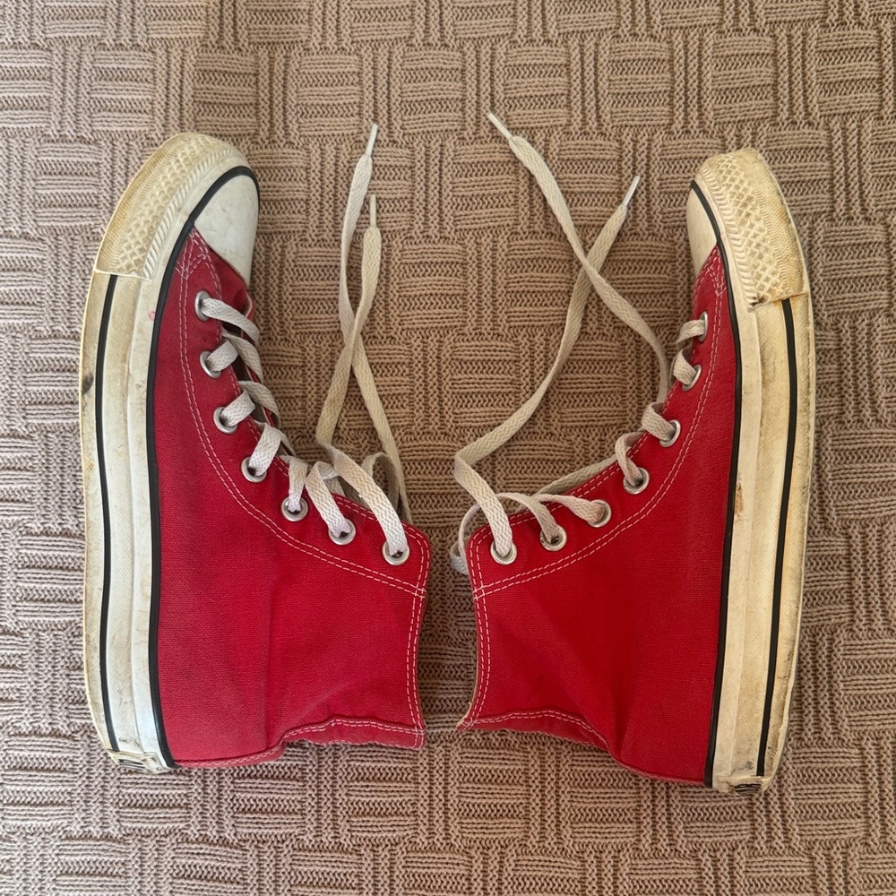 Converse Red High-Top Canvas Sneakers with White Accents - Picture 8 of 13